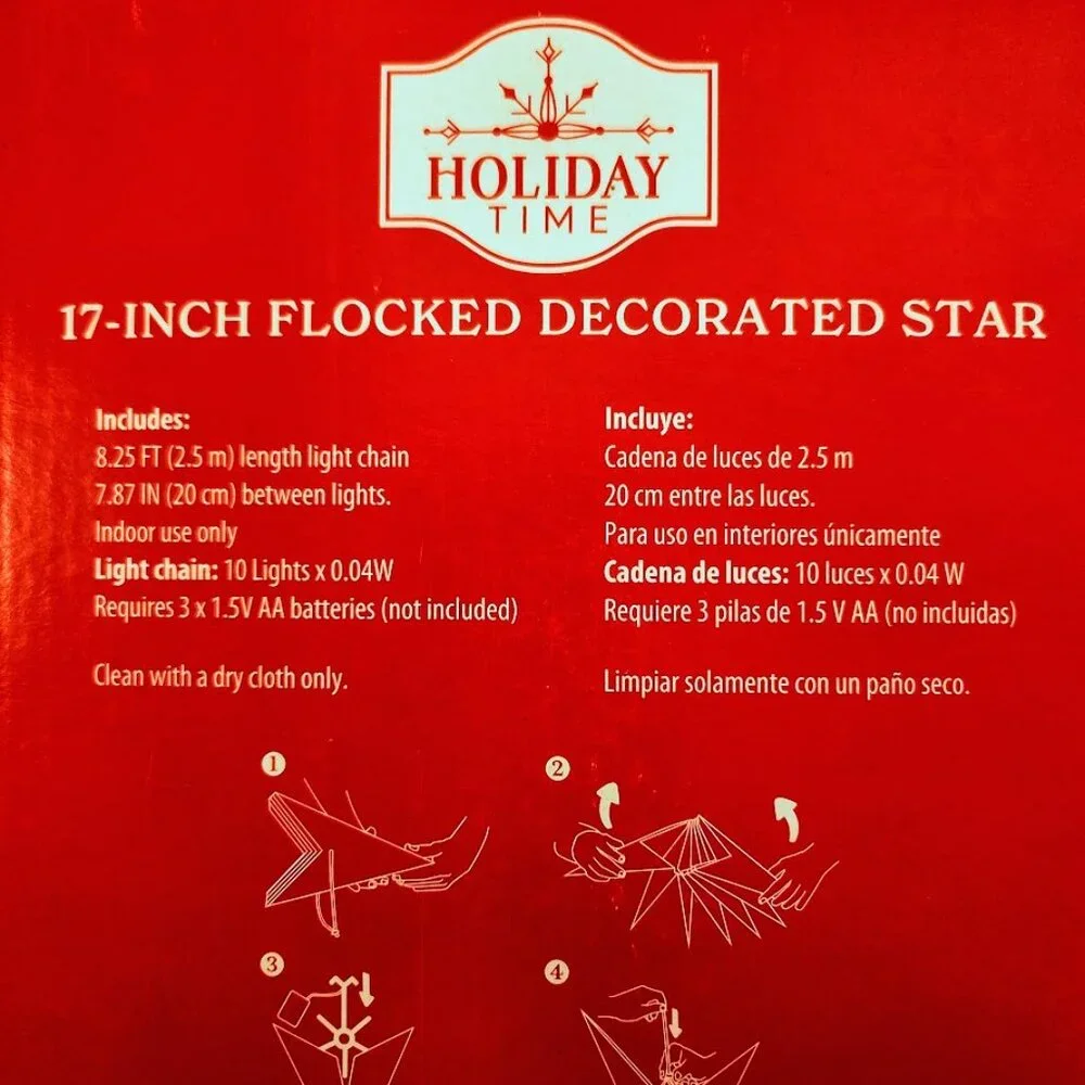 NEW Light Up Battery Operated Flocked Star Christmas Hanging Decoration Decor Ho